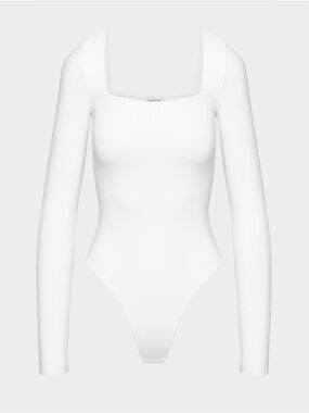 Aritzia White Long Sleeve Square Neck Bodysuit